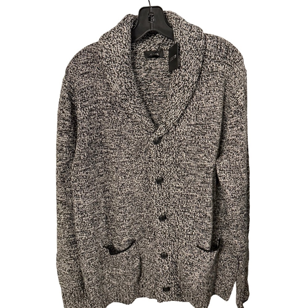 Joe’s Men’s Cardigan Marled Black Shawl Collar Button Down Sz M NWT